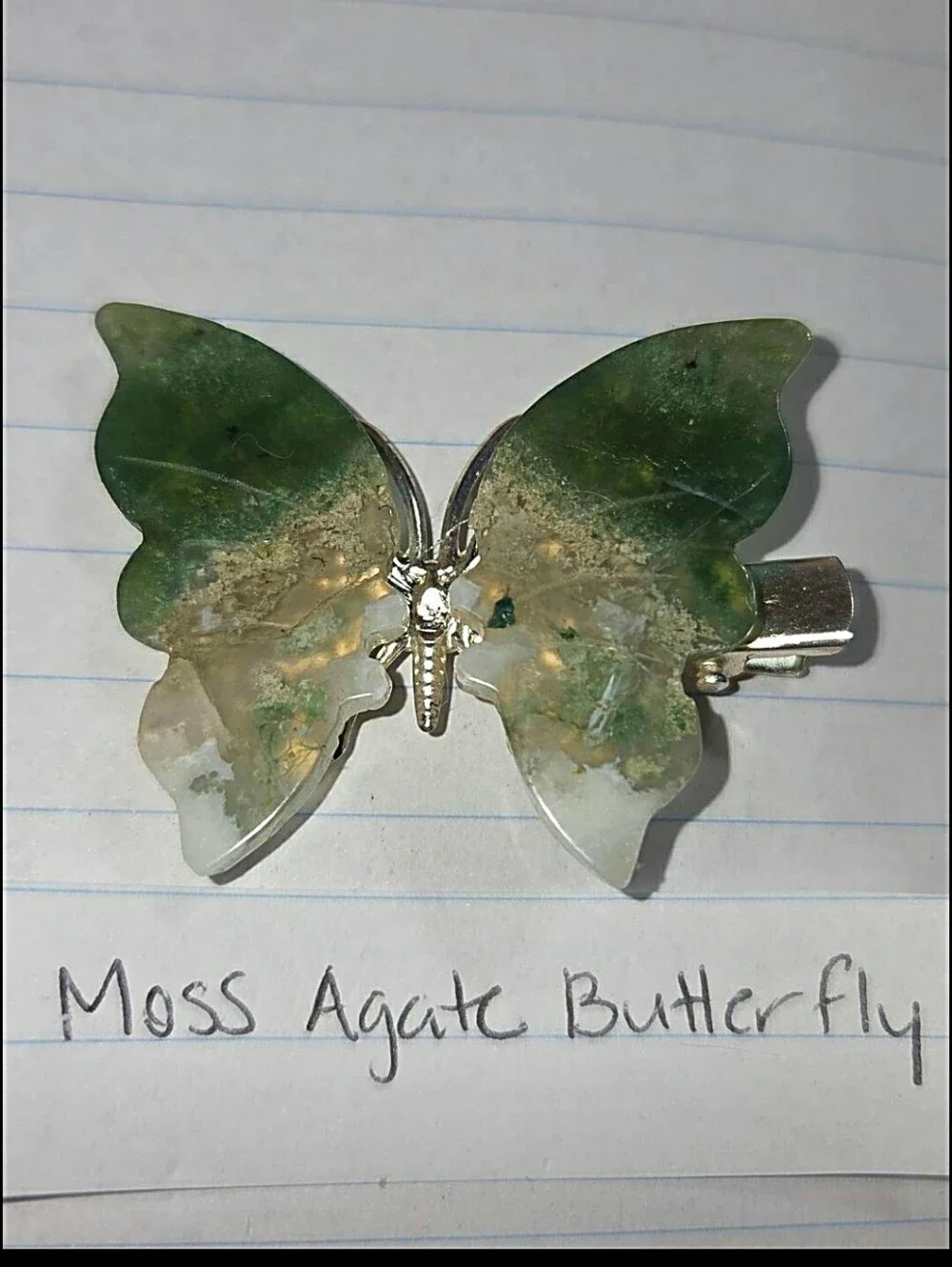 Moss Agate Butterfly Clip-Brooch-Hair Accessory-Decor-Carving